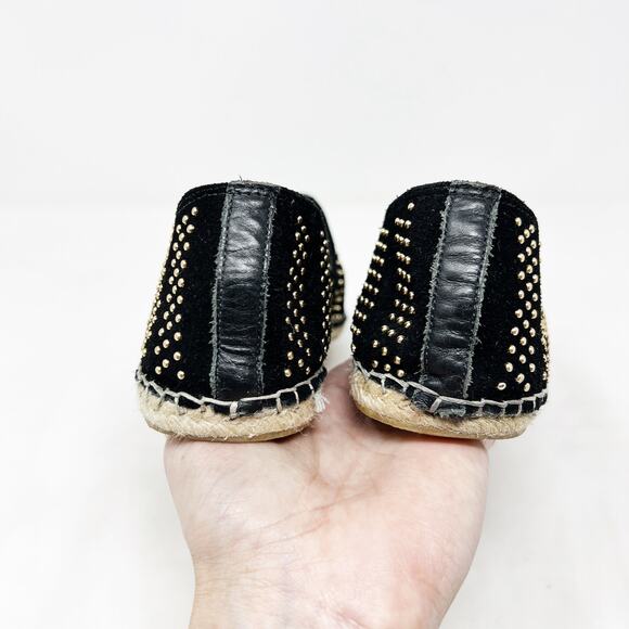 [Loeffler Randall] Black Gold Studded Mara Leather Cap Toe Espadrille Flats Sz 9 - Picture 5 of 12